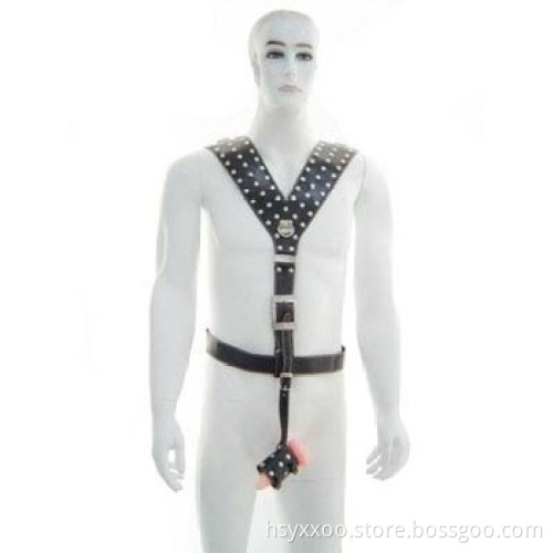 Hot sale Online BDSM sex Bondage toys mens leather body harness with Cock Ring